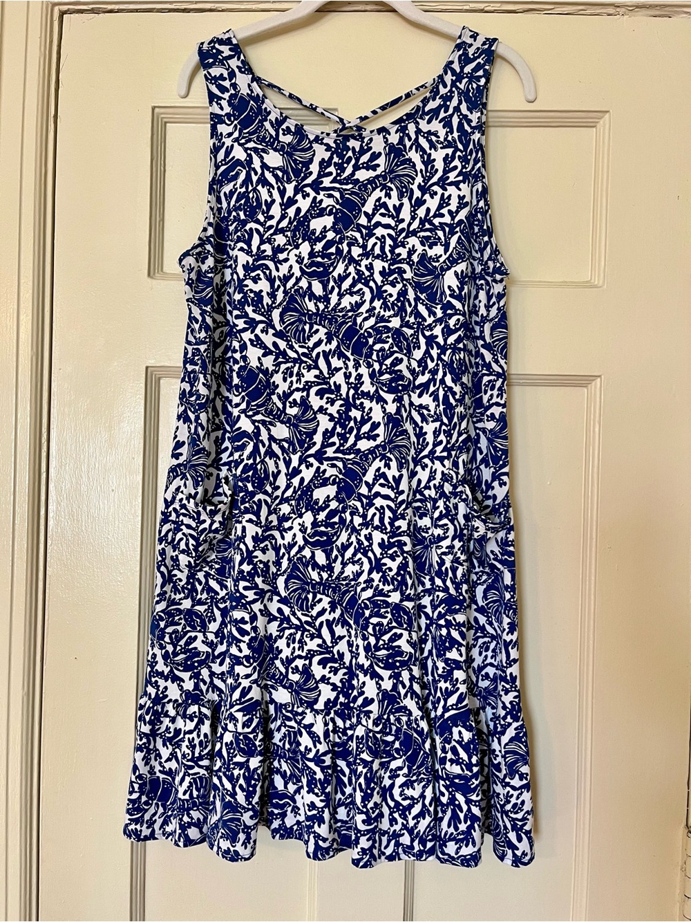 Blue and White summer Sleeveless Dress, sz M